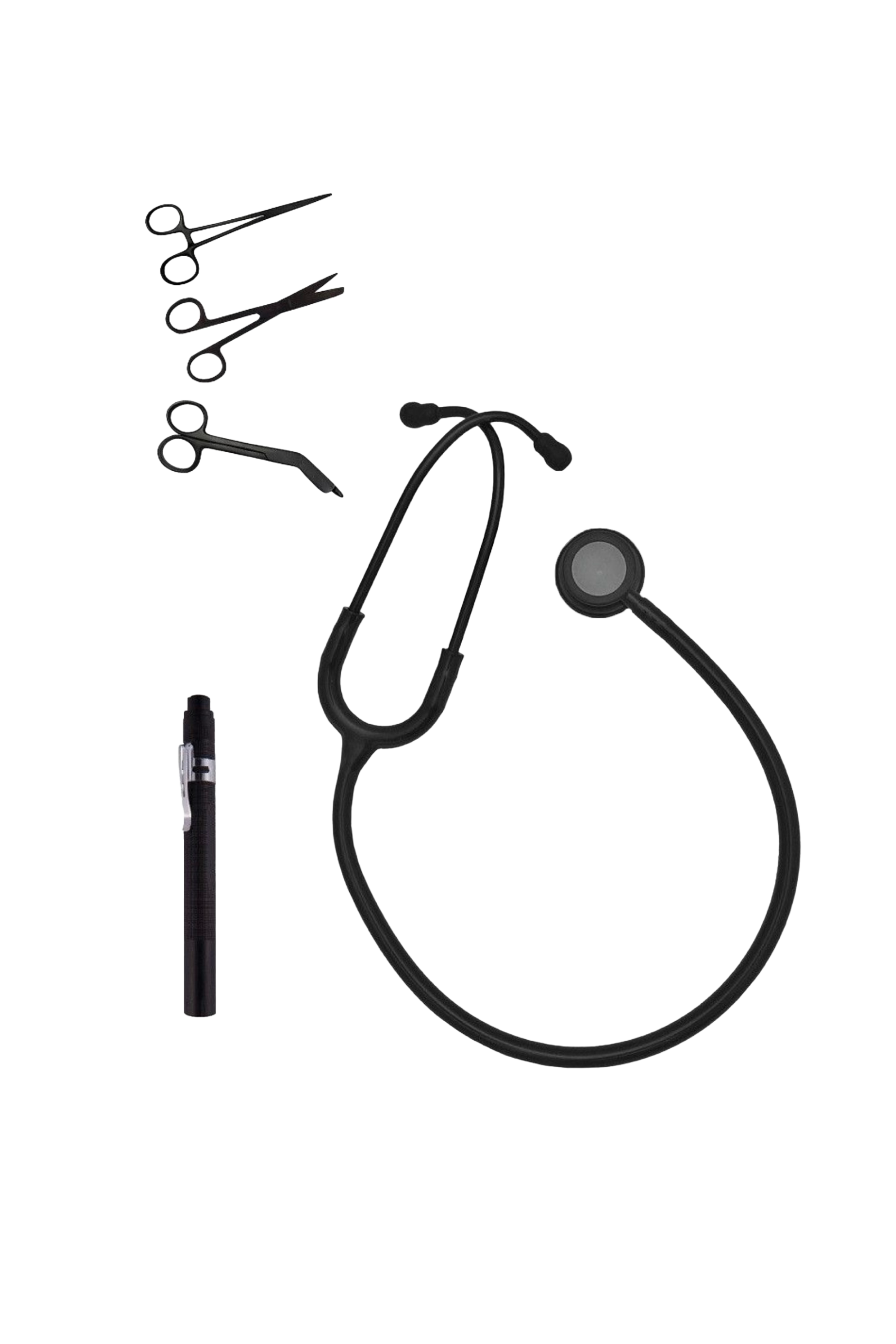 Kit para Estudiantes de Enfermería Duovitec – Fonendoscopio, Linterna y Tijeras Negro Mate